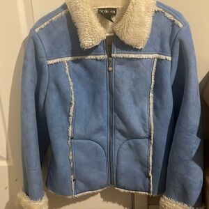 Blue women’s faux fur coat